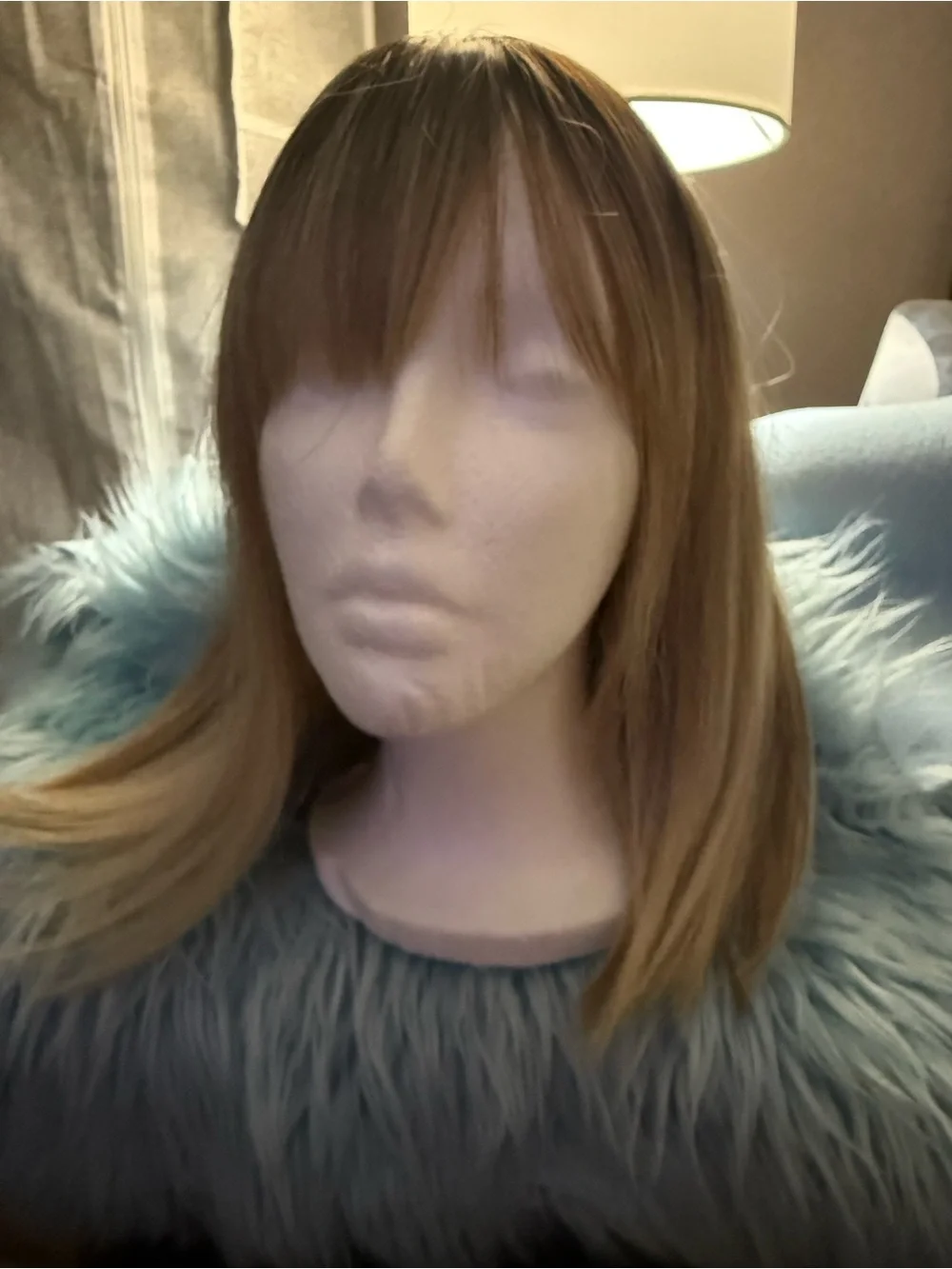 Women’s Straight Synthetic Wig with Blunt Bangs - Light Brown